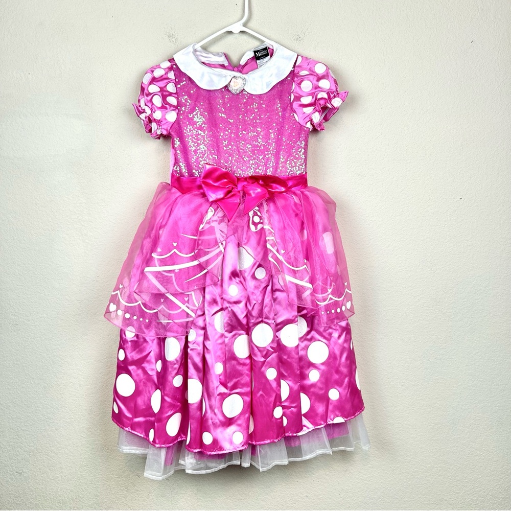 Disney Minnie Mouse Pink Polka Dot Dress Costume w/Headband